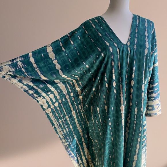 0140/ Green Long Kaftan, Tie dyed, Kaftan , Simple Dress - Picture 11 of 12
